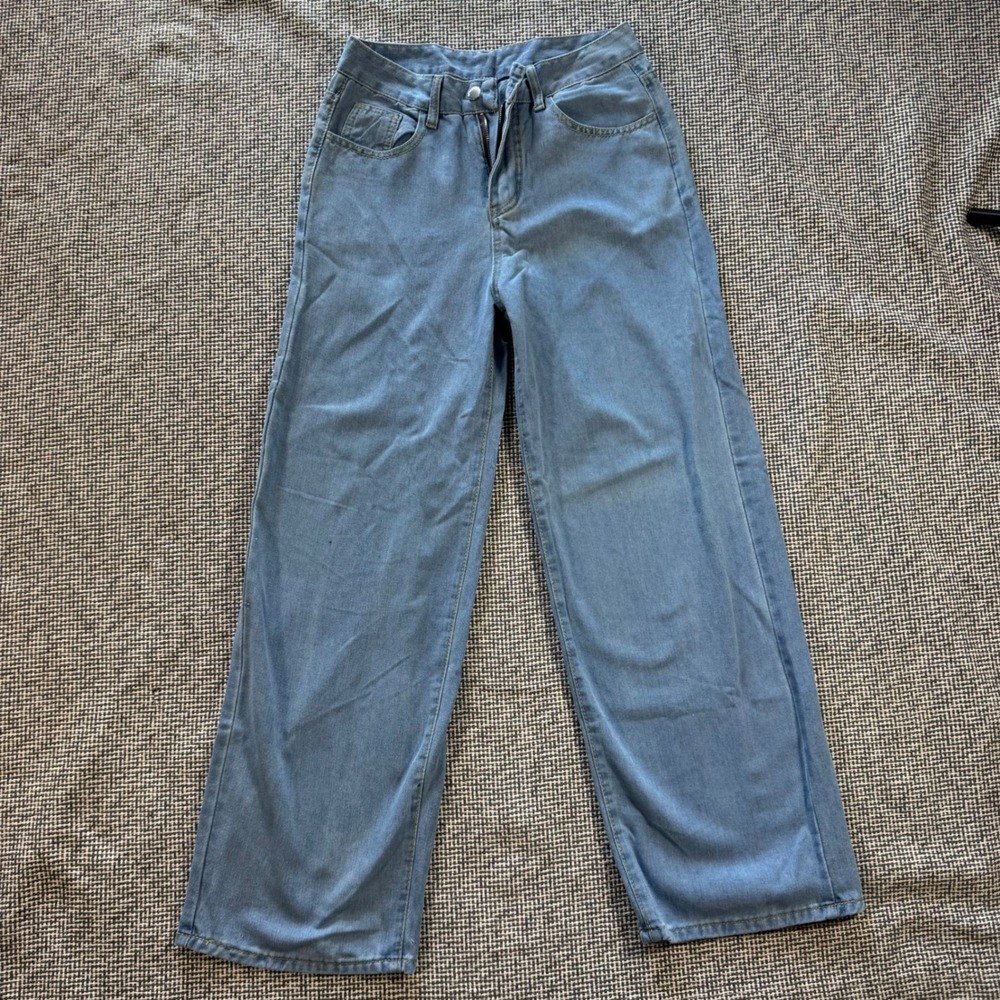 Womens Light Wash Wide Leg High Waisted Relaxed Denim Jeans Blue Size Small